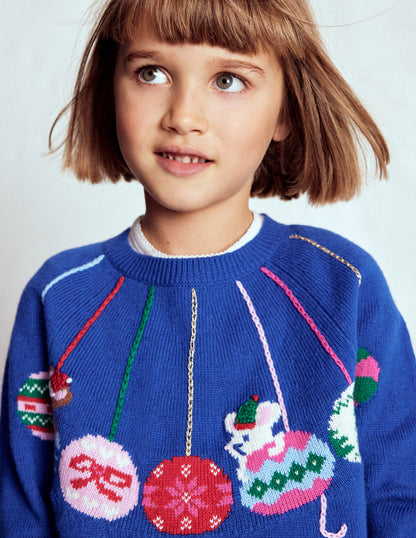 Origineller Pullover mit Logo-Schuluniform-Marineblau Weihnachtskugeln-2