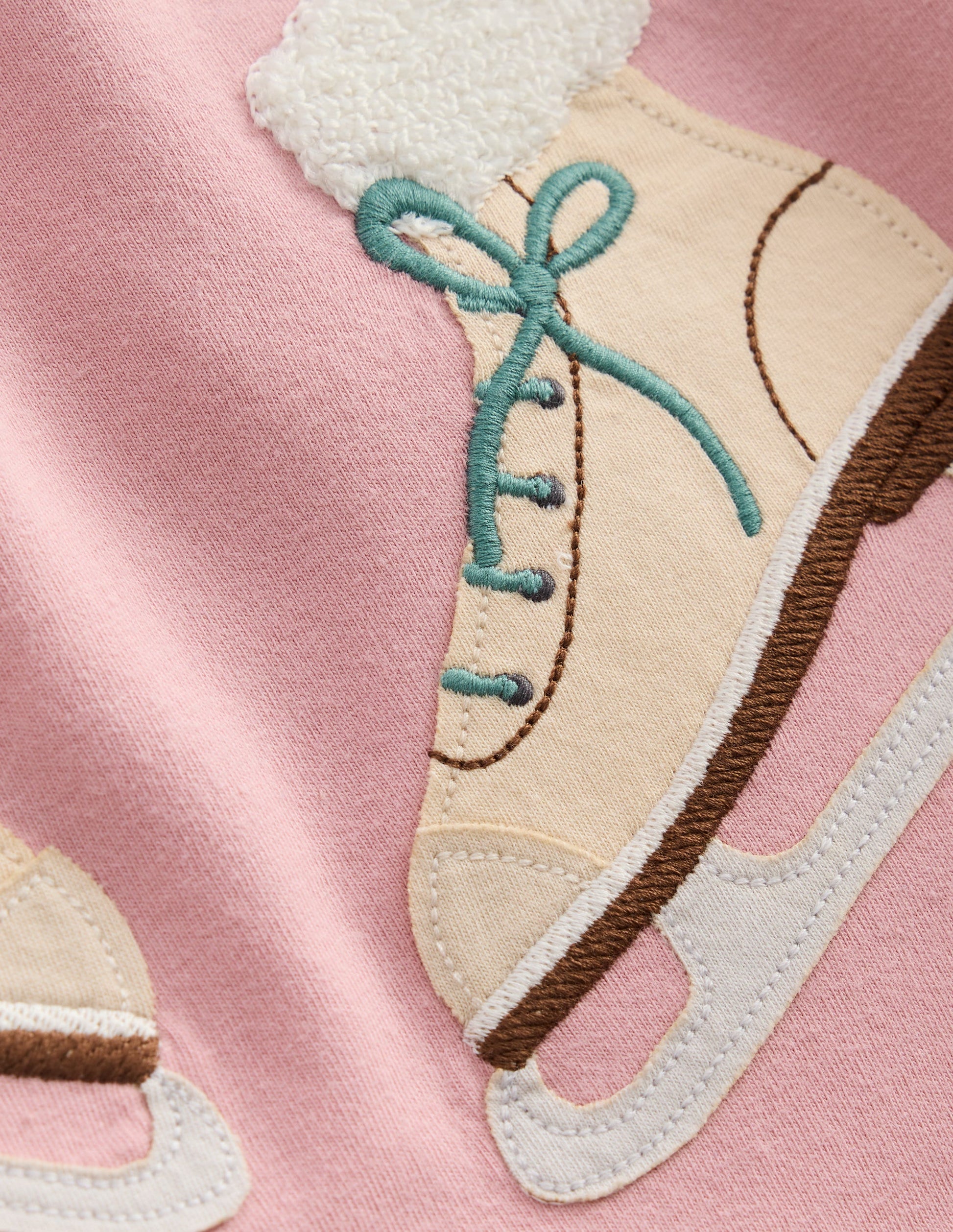 T-Shirt mit Puffärmeln und Applikation-Vintage-Rosa Schlittschuhe-3