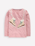 Langarmshirt mit Puffärmeln und Applikation-Vintage-Rosa Schlittschuhe