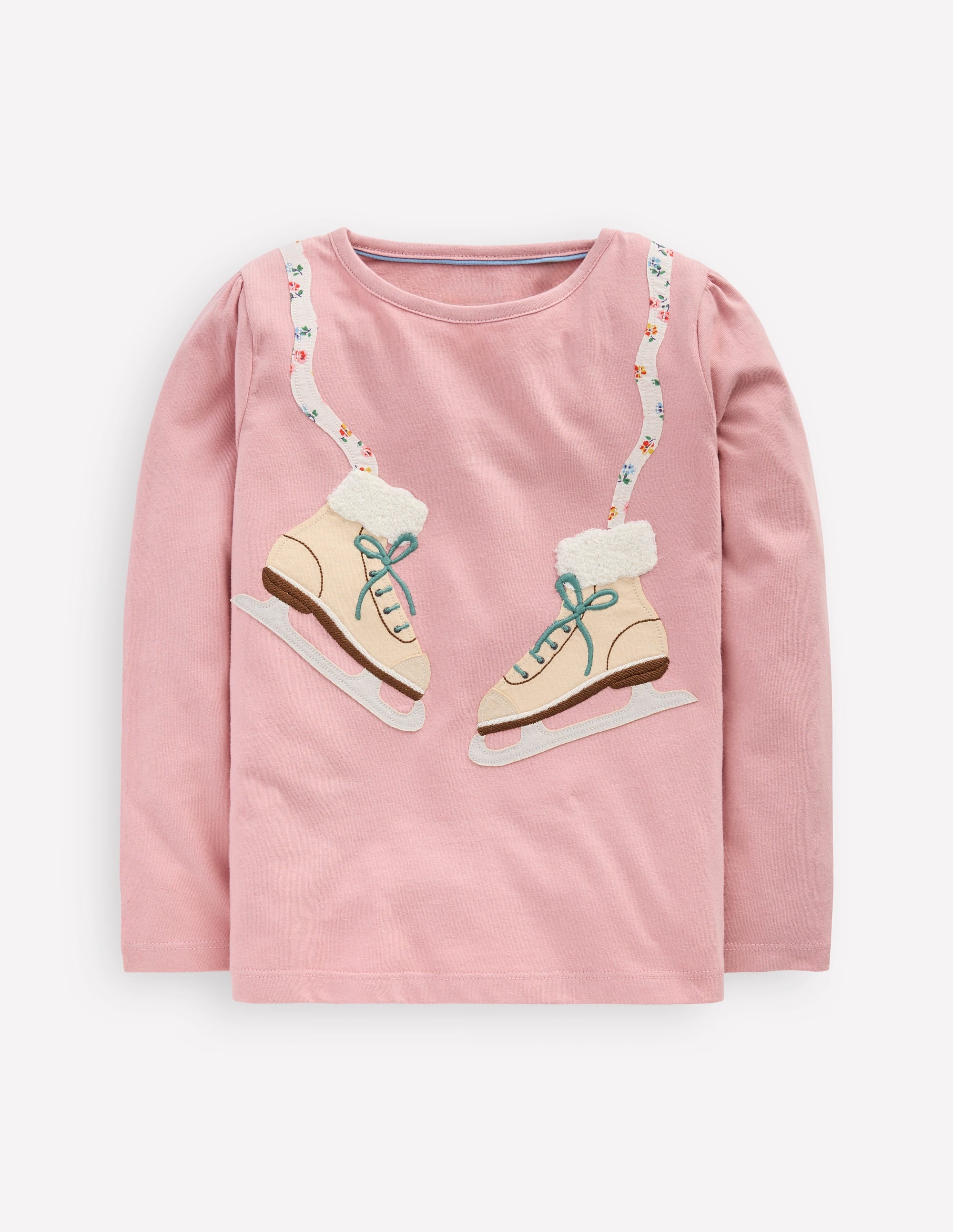 Langarmshirt mit Puffärmeln und Applikation-Vintage-Rosa Schlittschuhe - Image 1