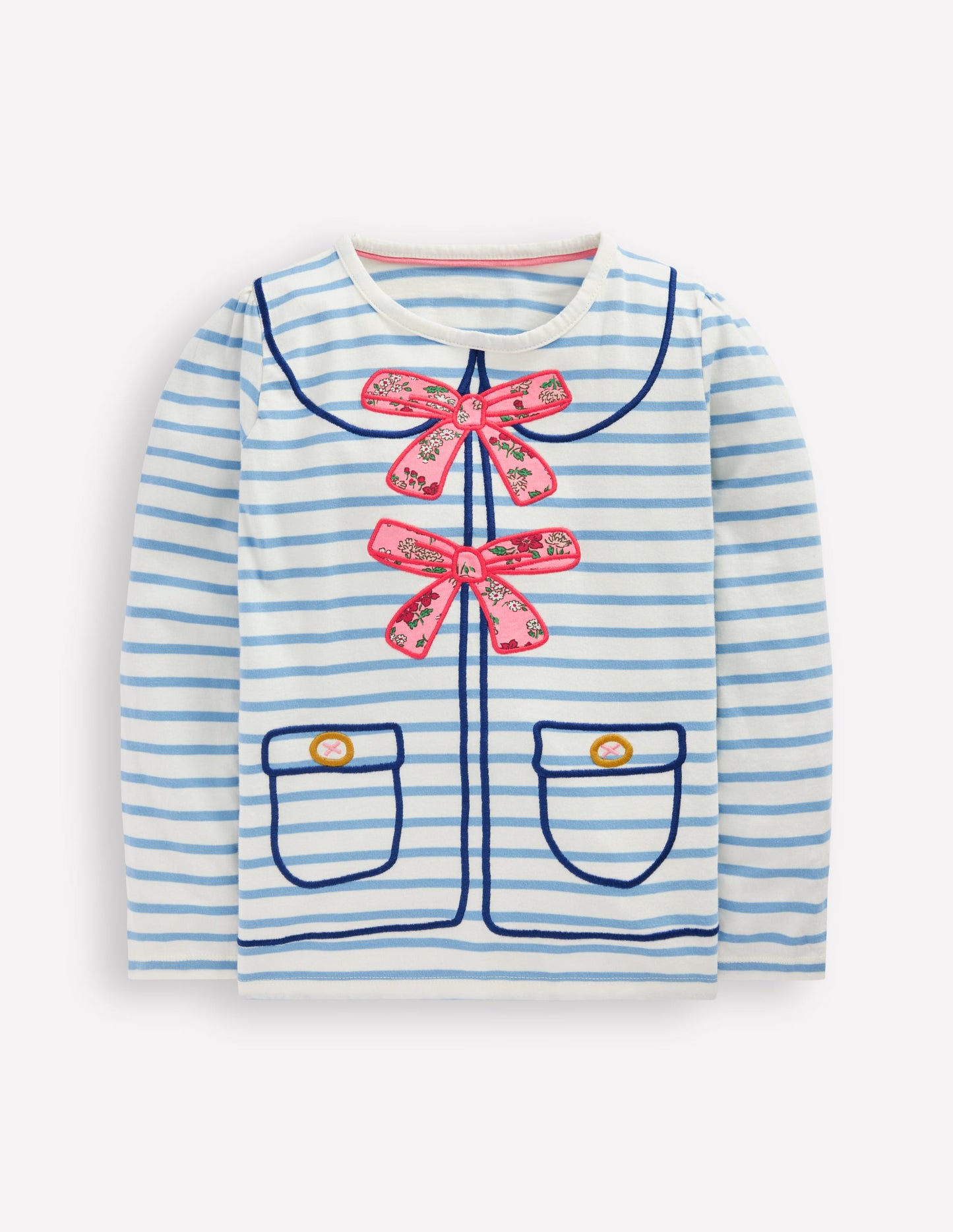 Langarmshirt mit Puffärmeln und Applikation-Sanftes Naturweiß/Gletscherblau