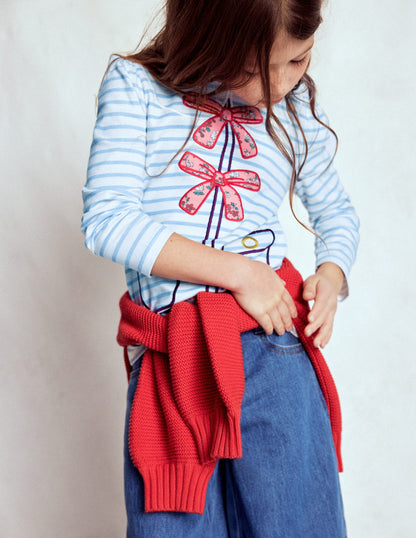 Langarmshirt mit Puffärmeln und Applikation-Sanftes Naturweiß/Gletscherblau-1