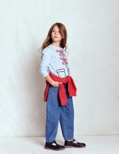 Langarmshirt mit Puffärmeln und Applikation-Sanftes Naturweiß/Gletscherblau-2