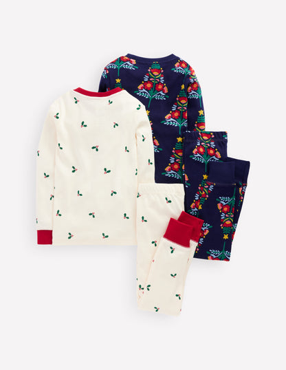 Kuschelige Schlafanzüge im Doppelpack-Schuluniform-Marineblau Weihnachtsbäume-2