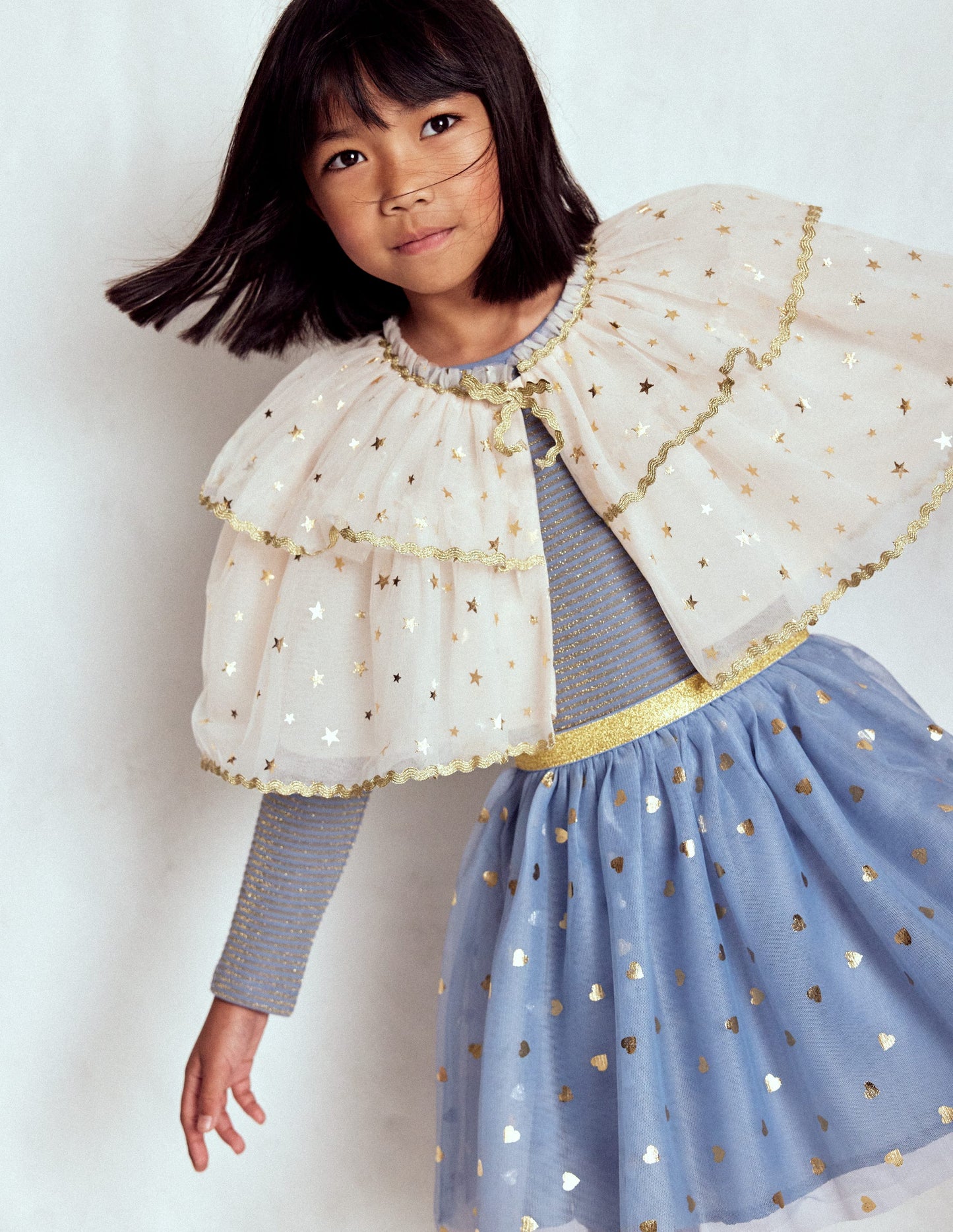 Kleid aus Tüll-Mix zum Herumwirbeln-Elektrisierendes Blau/Gold Konfetti