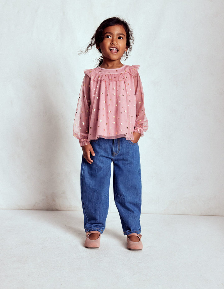 Party-Oberteil aus Tüll-Mandelrosa Sterne