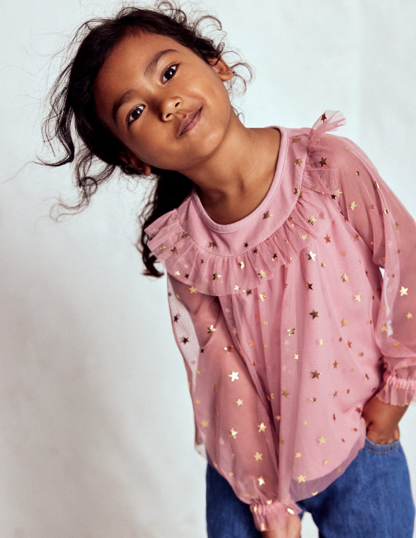 Tulle Party Top-Almond Pink Stars