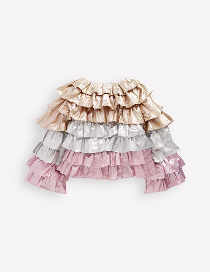 Gestufte Jacke in Metallic-Optik-Metallic Blockfarben-3