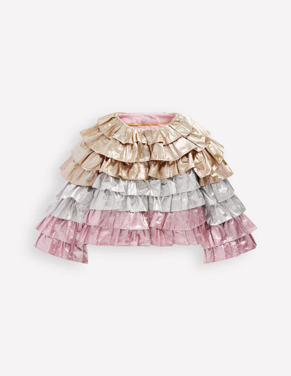 Gestufte Jacke in Metallic-Optik-Metallic Blockfarben-2