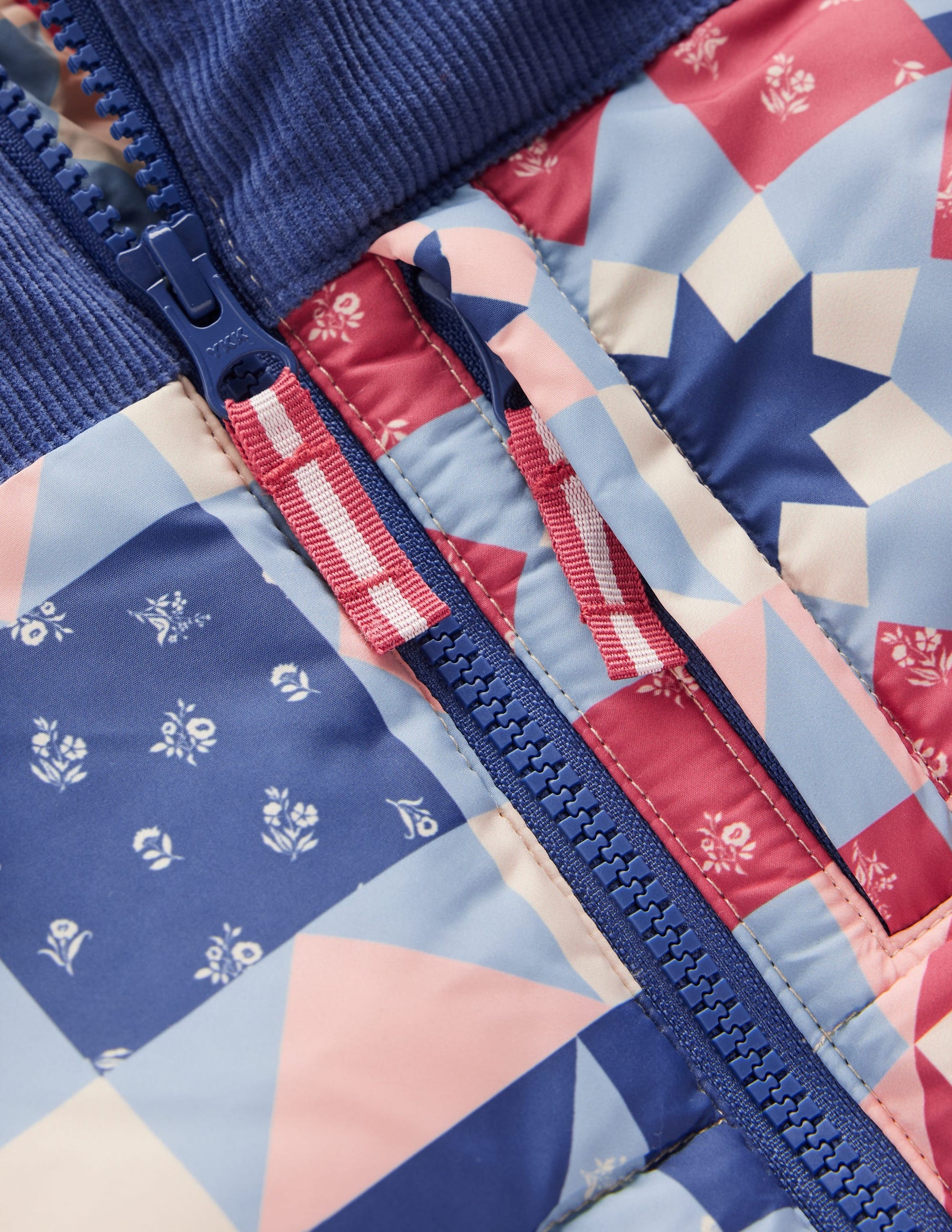 Kuschelige Pufferjacke-Alaskablau Patchwork-4