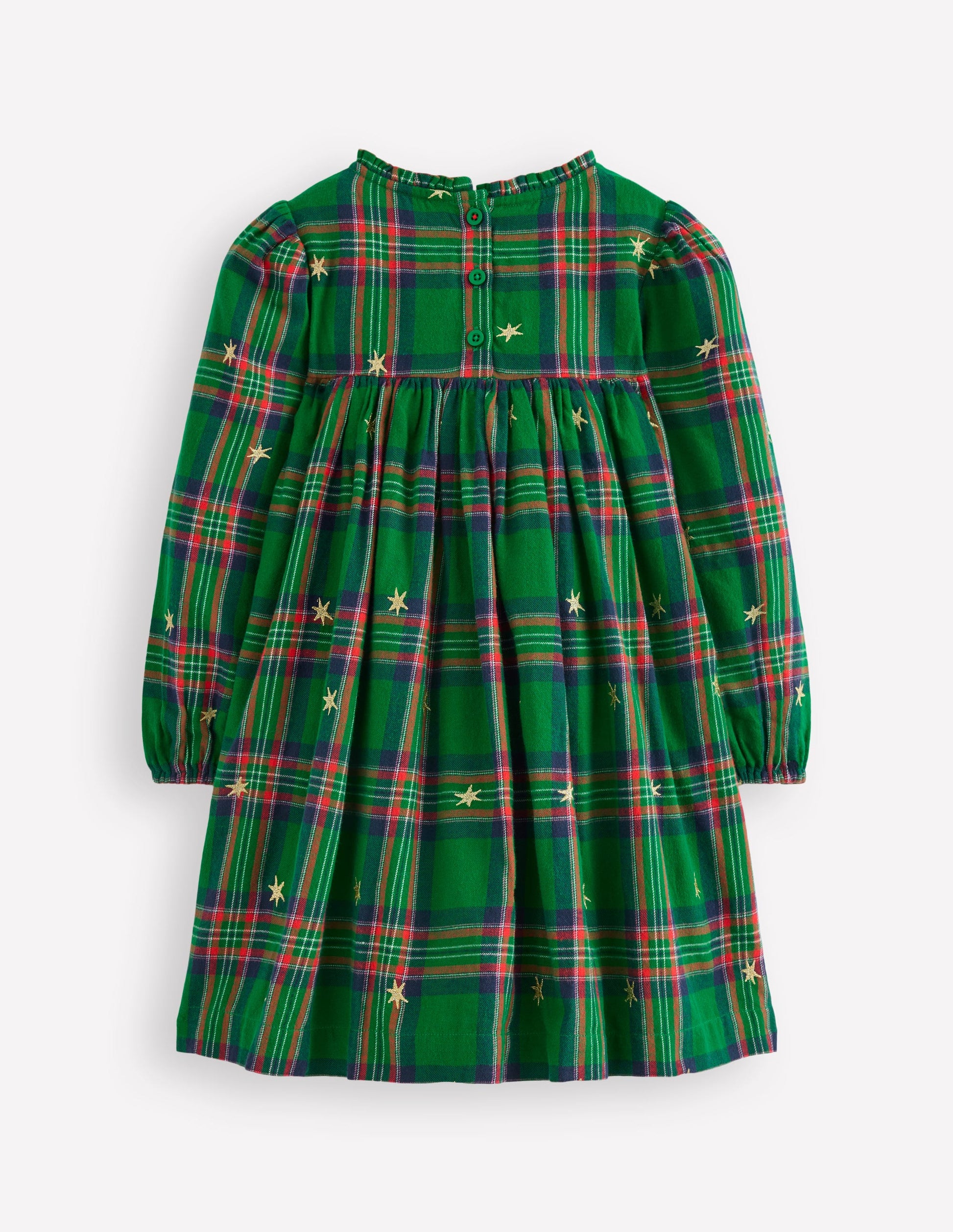 Gewebtes Kleid mit Rüschenausschnitt-Sterne Kariert-2