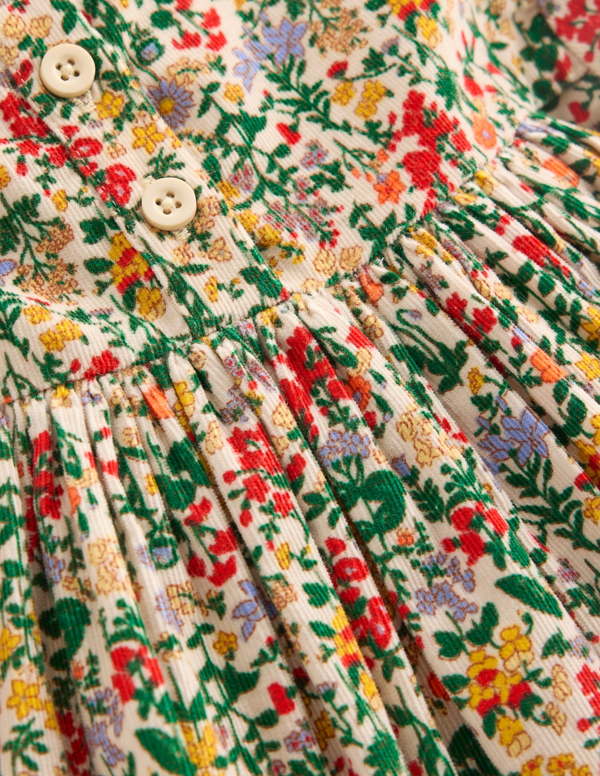 Gewebtes Kleid mit Rüschenausschnitt-Sanftes Naturweiß Blumenwiese-3