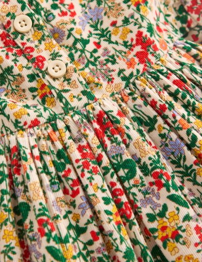 Gewebtes Kleid mit Rüschenausschnitt-Sanftes Naturweiß Blumenwiese-3