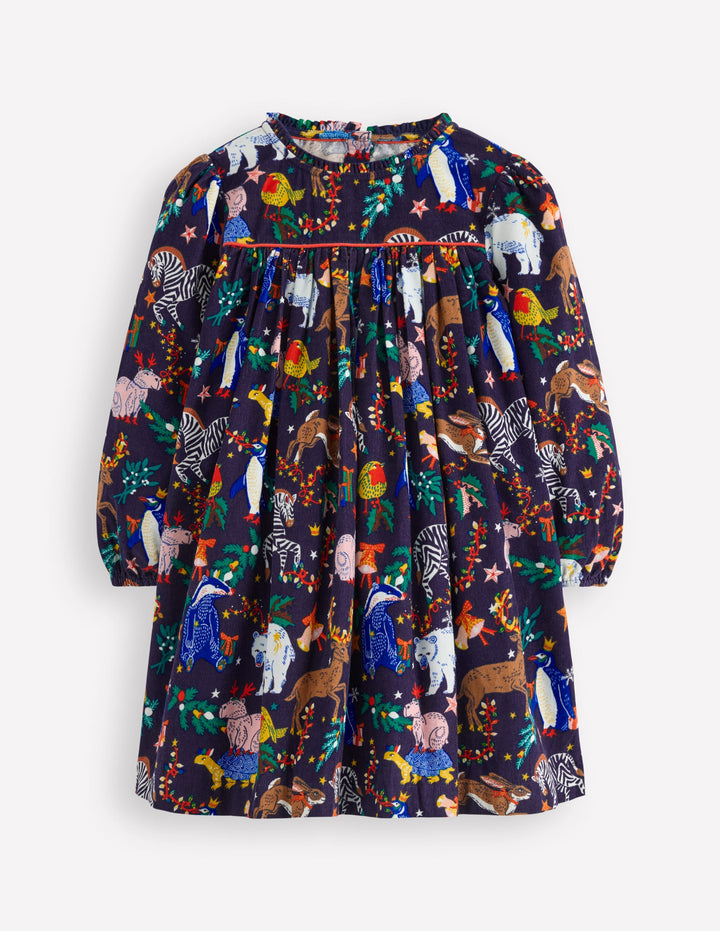 Gewebtes Kleid mit Rüschenausschnitt-Schuluniform-Marineblau Weihnachtsfeier