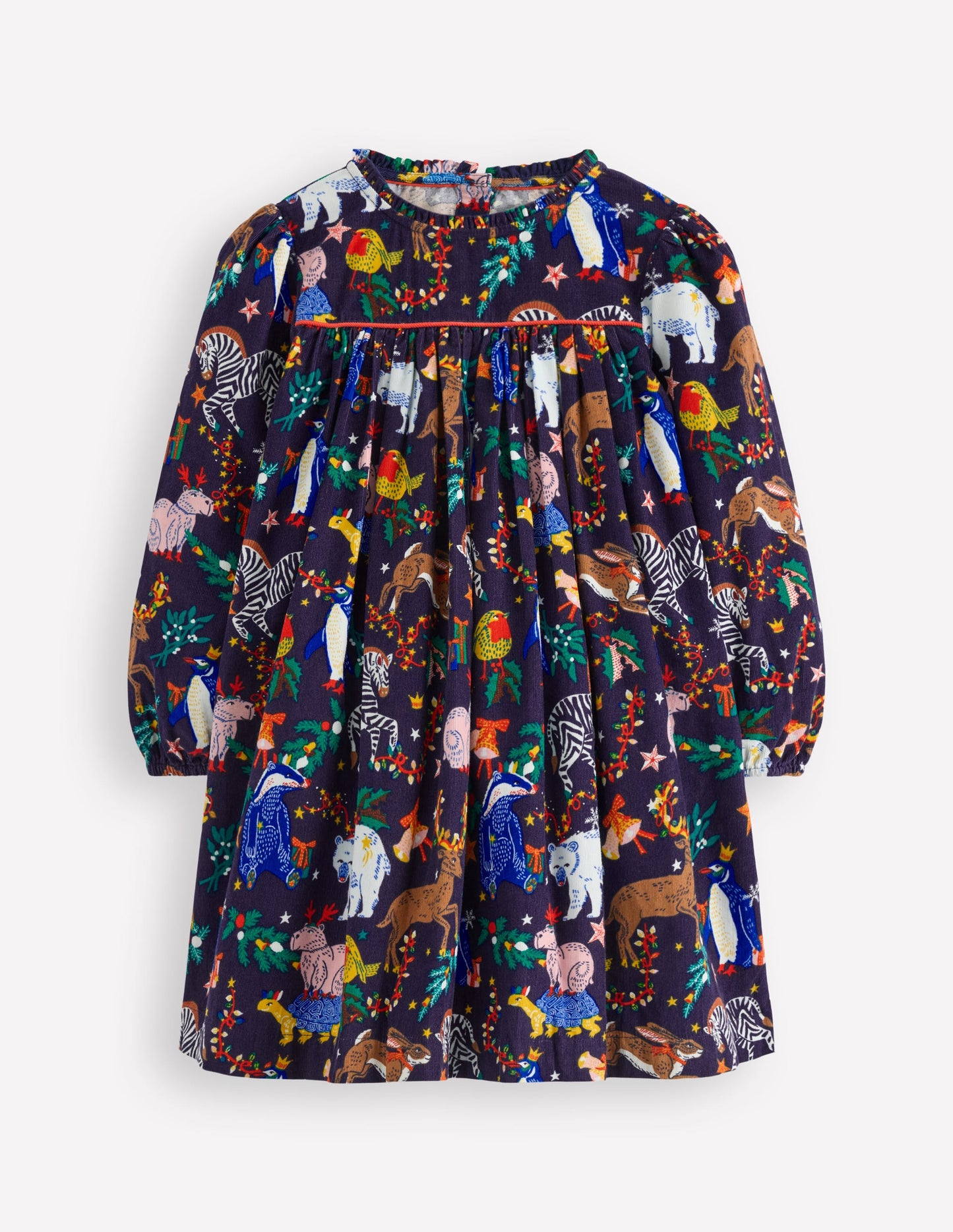 Gewebtes Kleid mit Rüschenausschnitt-Schuluniform-Marineblau Weihnachtsfeier