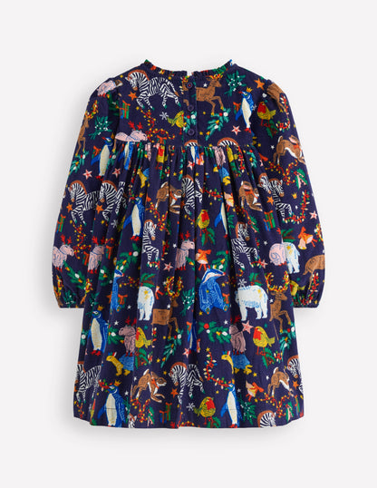 Gewebtes Kleid mit Rüschenausschnitt-Schuluniform-Marineblau Weihnachtsfeier-3