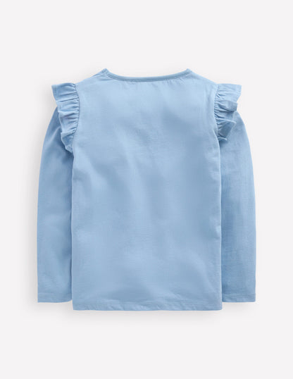 Langarmshirt mit Rüschenärmeln und Applikation-Blau Liebesvögel-2