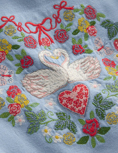 Langarmshirt mit Rüschenärmeln und Applikation-Blau Liebesvögel-3