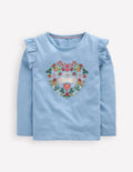 Langarmshirt mit Rüschenärmeln und Applikation-Blau Liebesvögel