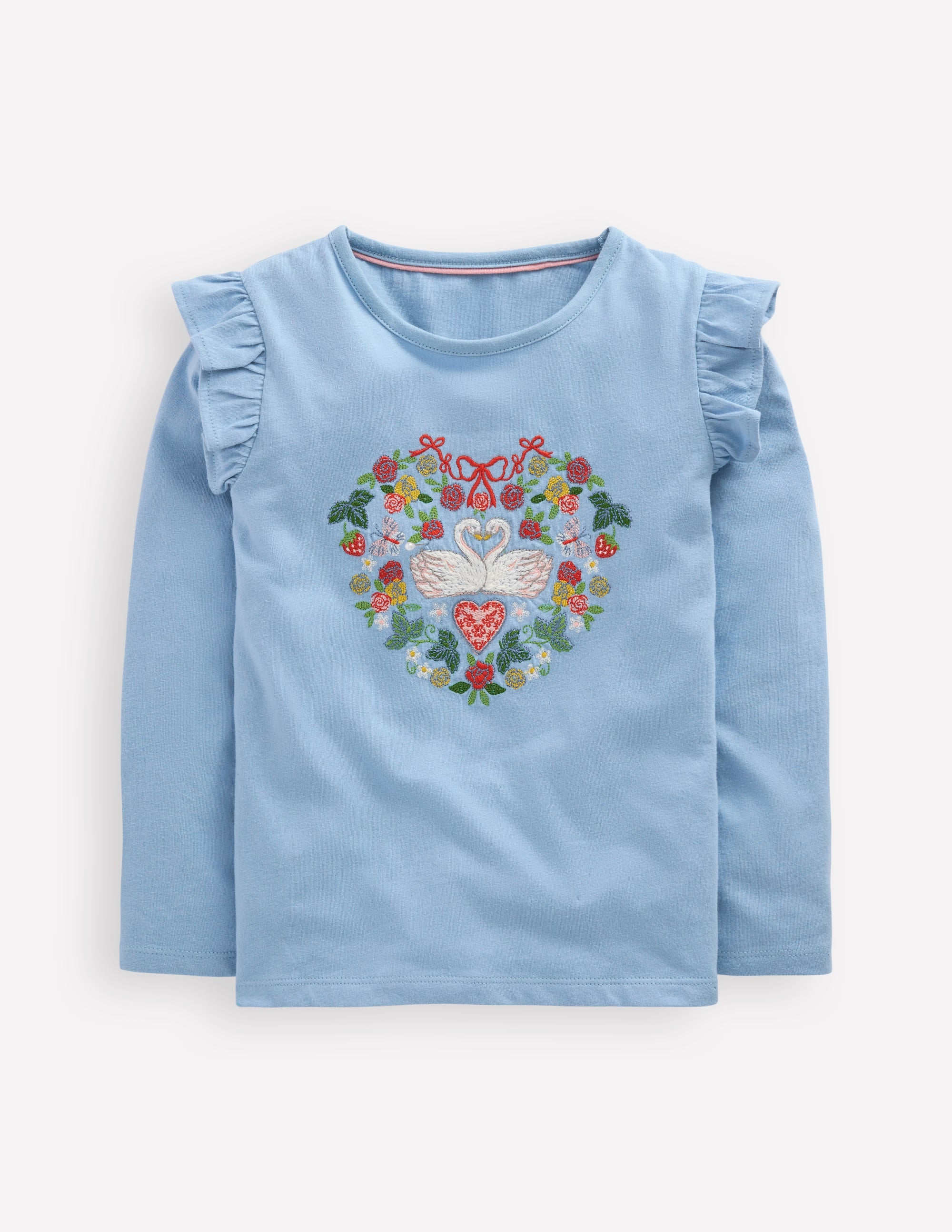 Langarmshirt mit Rüschenärmeln und Applikation-Blau Liebesvögel - Image 1