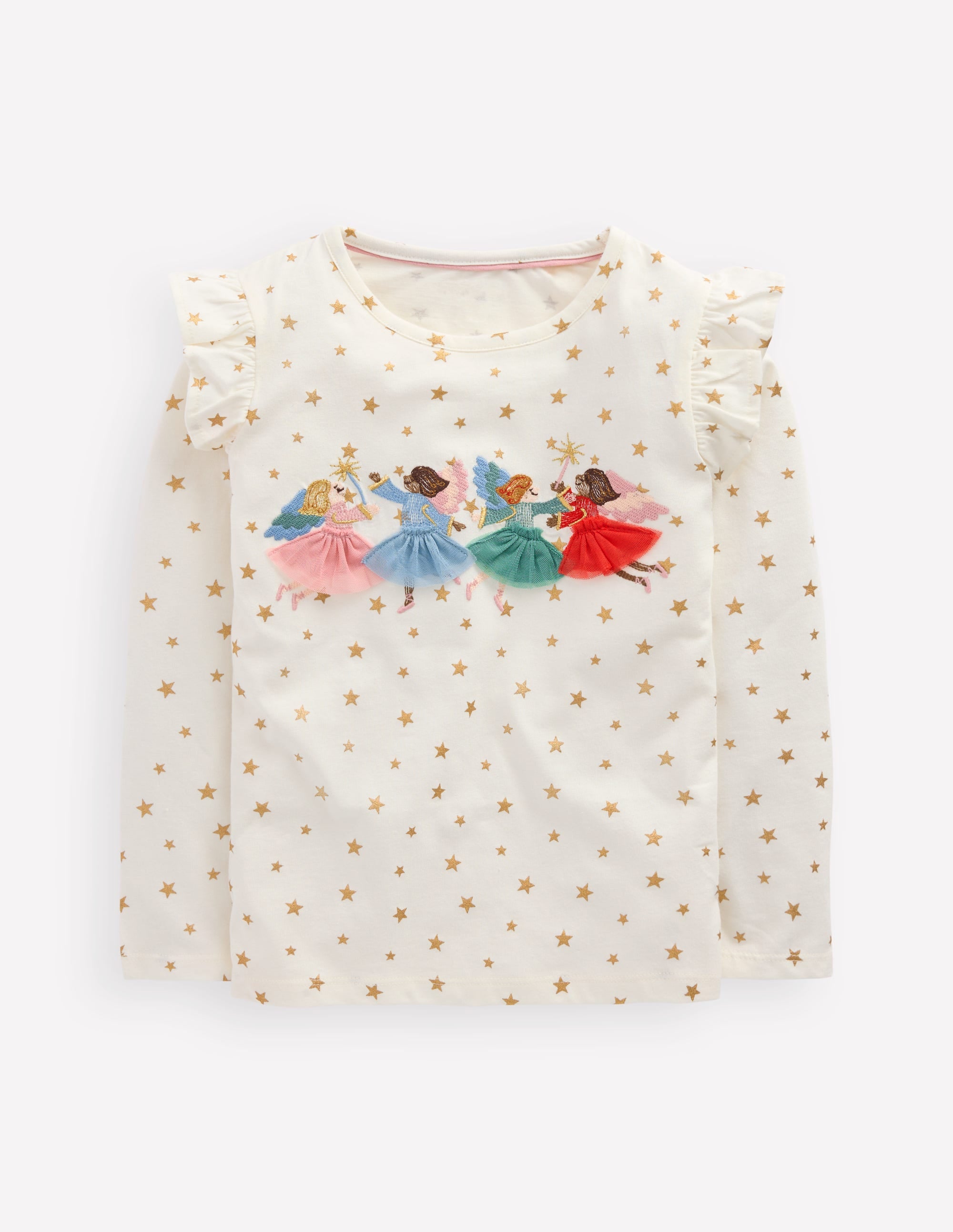 Langarmshirt mit Rüschenärmeln und Applikation-Naturweis Feen - Image 1