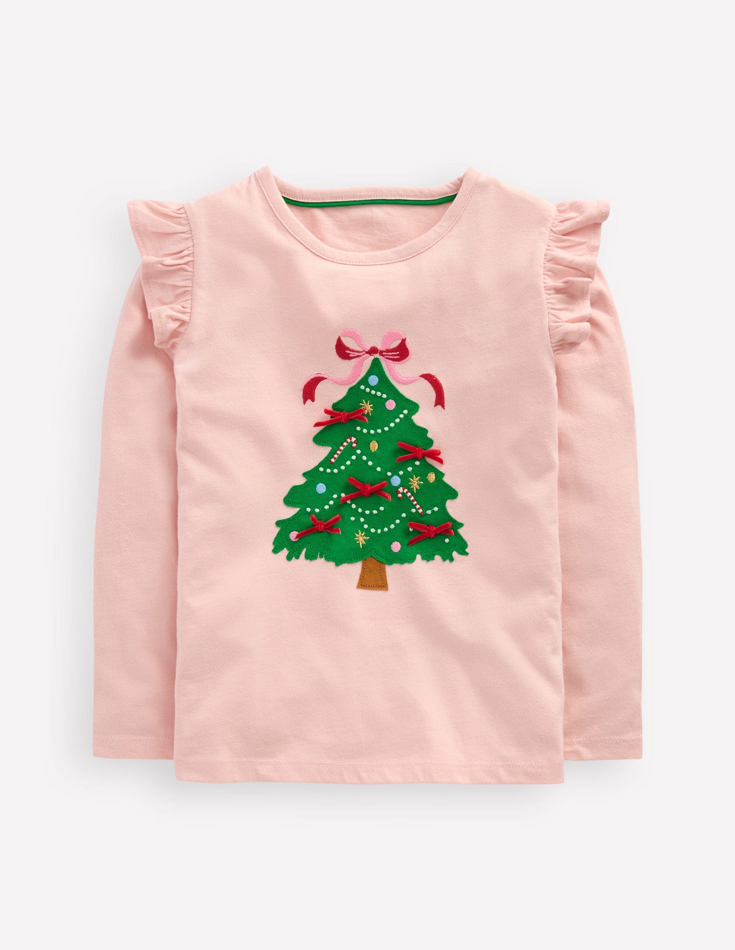 Langarmshirt mit Rüschenärmeln und Applikation-Kreiderosa Weihnachtsbaum