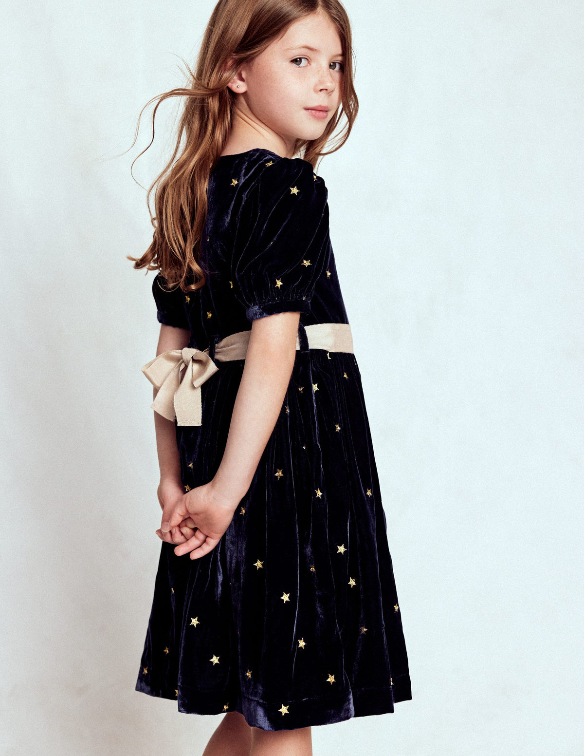 Samt-Partykleid-Schuluniform-Marineblau Gold Sterne - Image 1