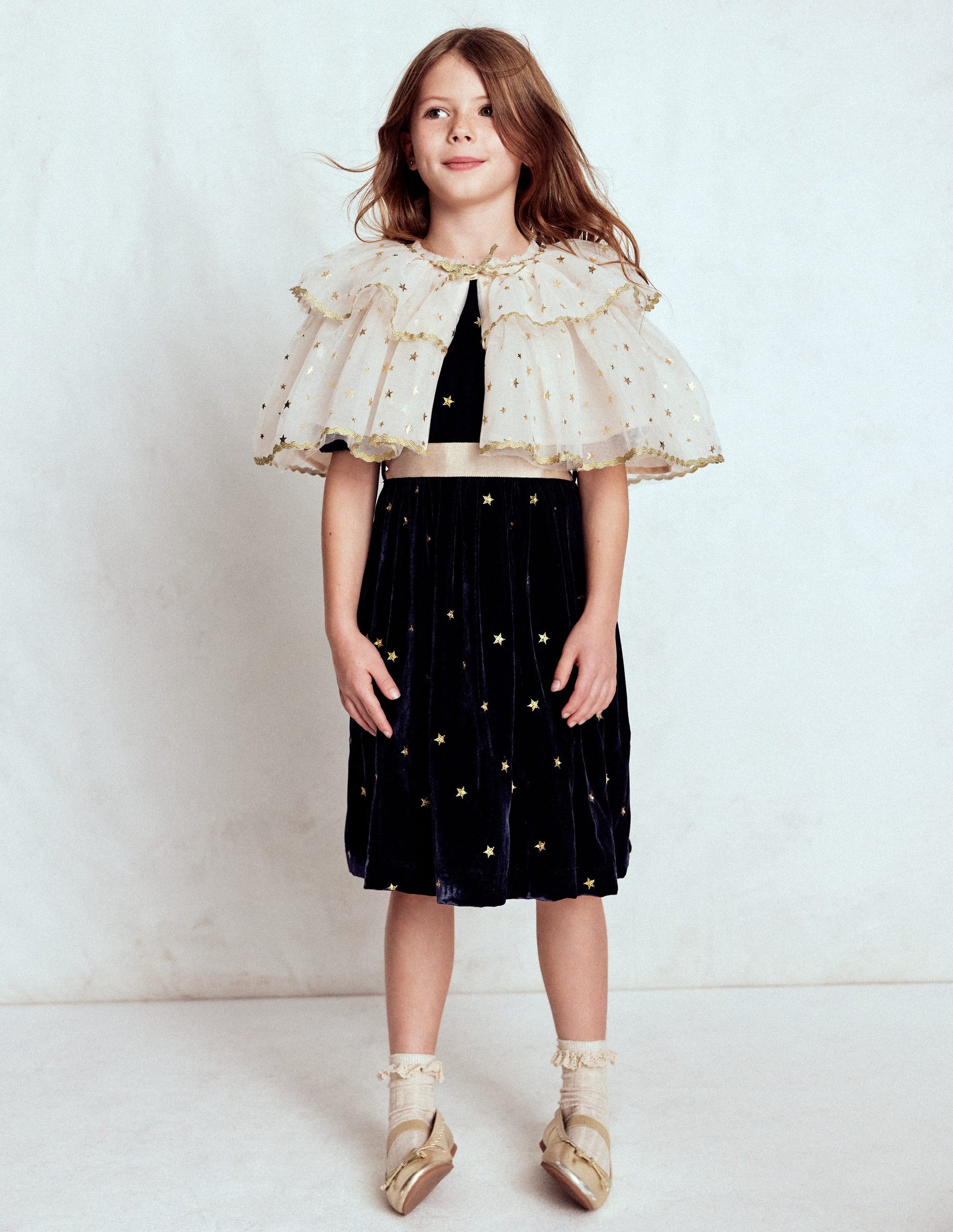 Samt-Partykleid-Schuluniform-Marineblau Gold Sterne-3