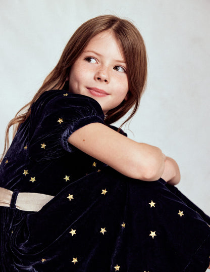 Samt-Partykleid-Schuluniform-Marineblau Gold Sterne-4