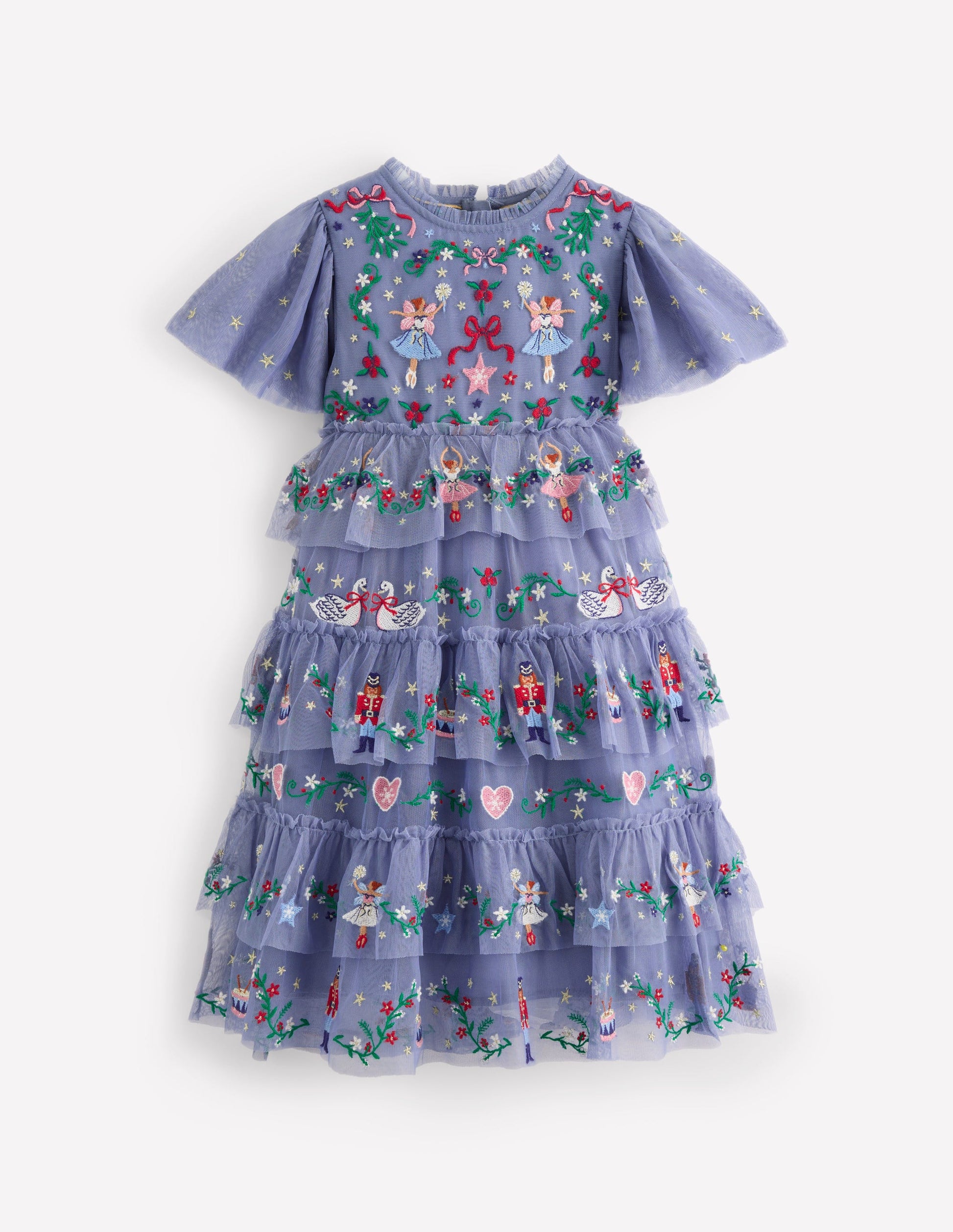 Embroidered Tulle Ruffle Dress-Stormbolt Blue Embroidery | Boden EU Embroidered Tulle Ruffle Dress-Stormbolt Blue Embroidery | Boden EU