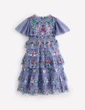 Robe brodée en tulle à volants-Broderie bleue Stormbolt