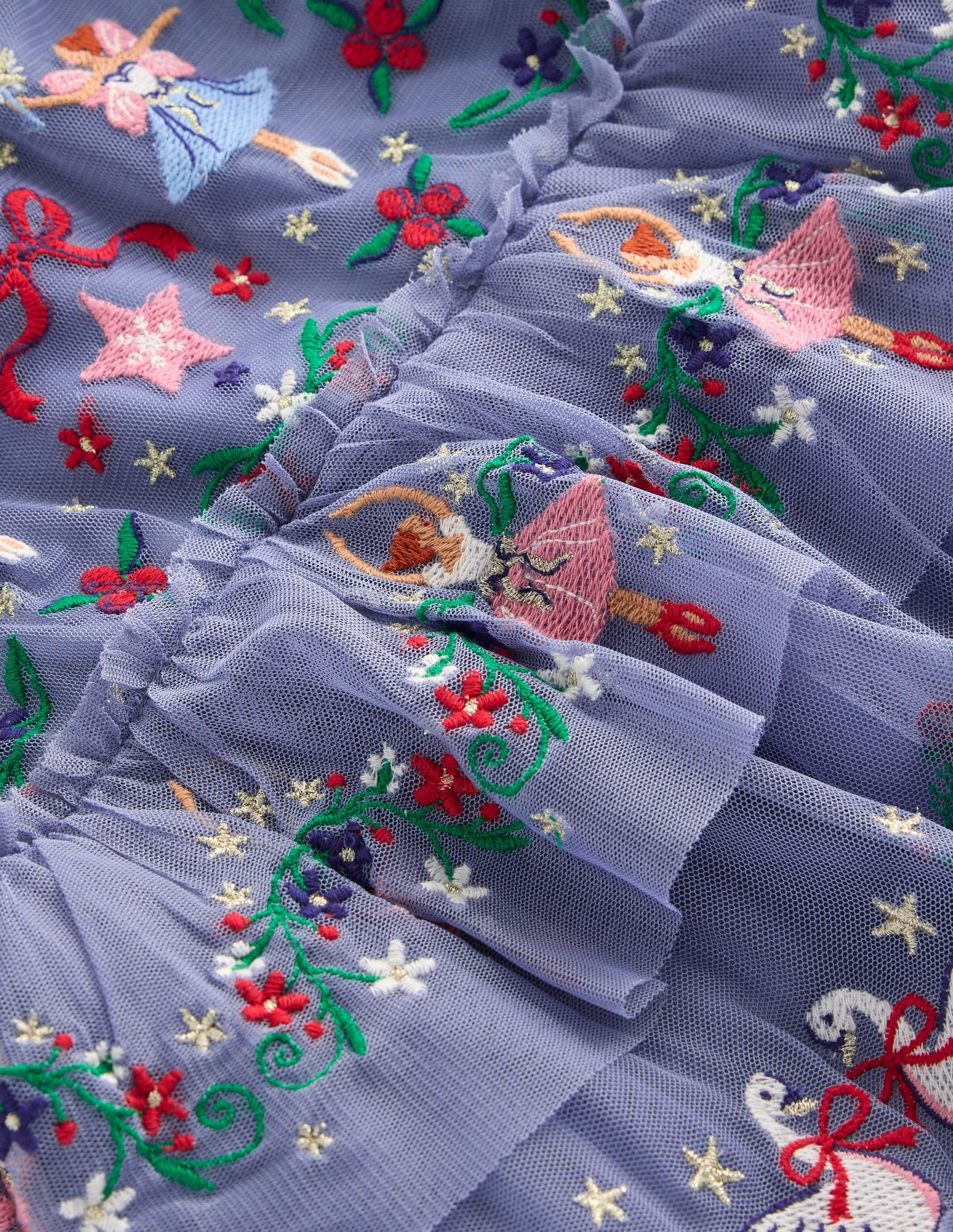 Besticktes Tüll-Rüschenkleid-Elektrisierendes Blau Stickerei-4