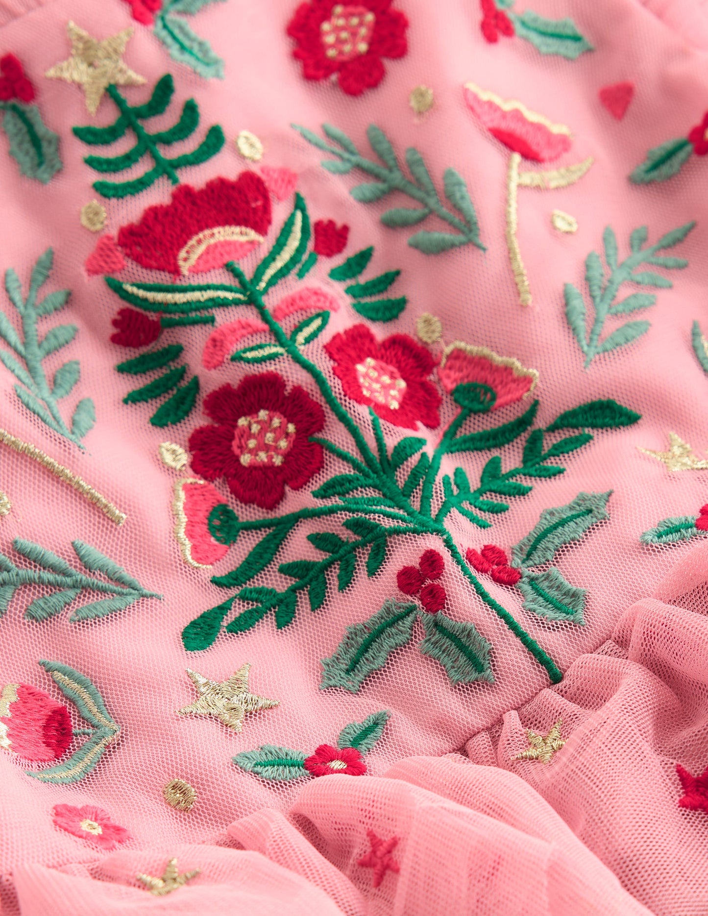 Gestuftes Partykleid aus Tüll-Vintage-Rosa Stickerei