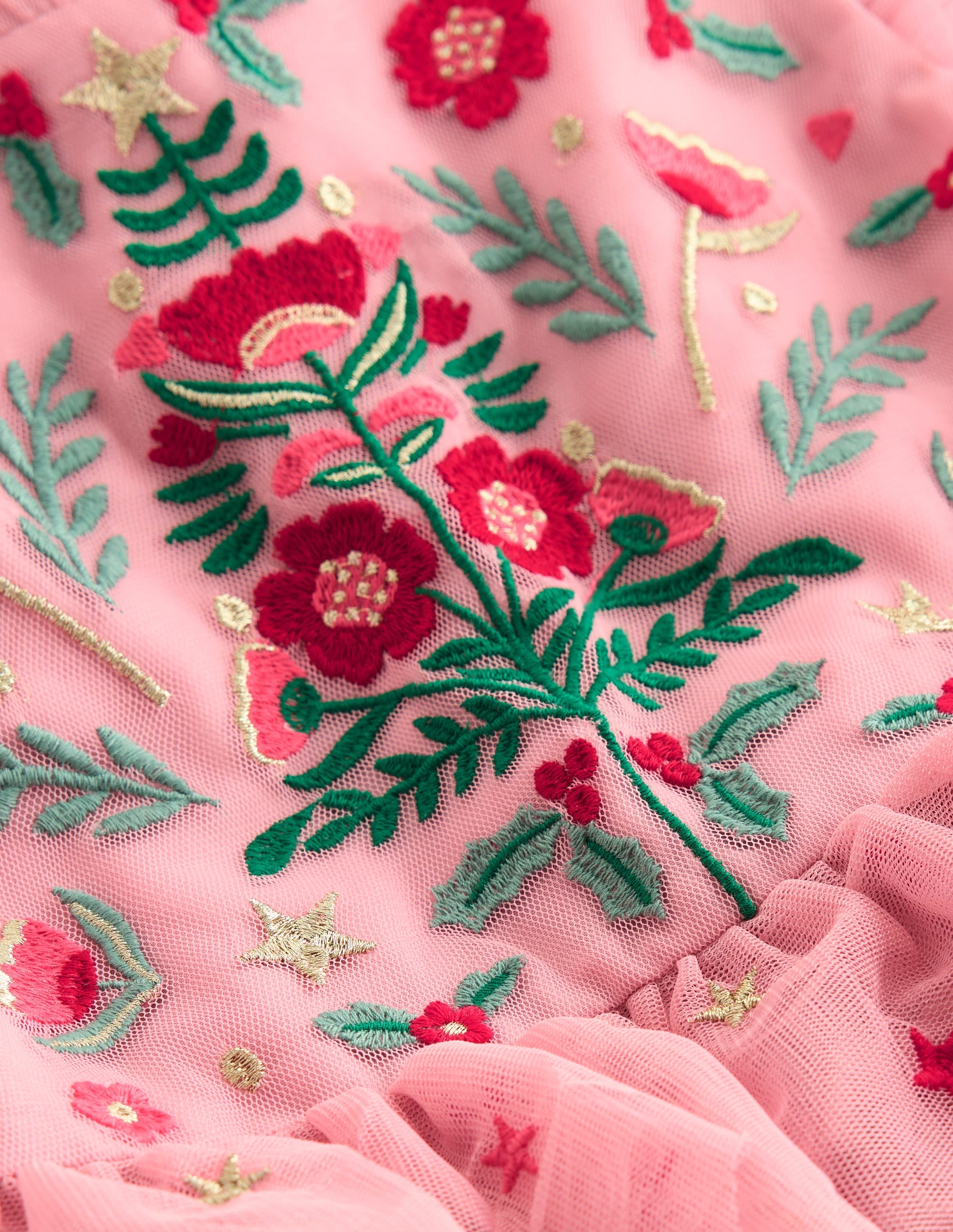 Gestuftes Partykleid aus Tüll-Vintage-Rosa Stickerei - Image 3