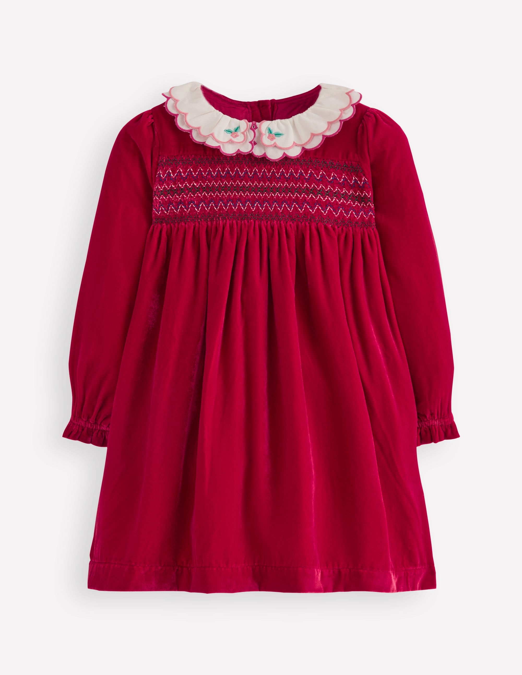 Gemütliches, gesmoktes Kleid mit Kragen-Karminrot - Image 3