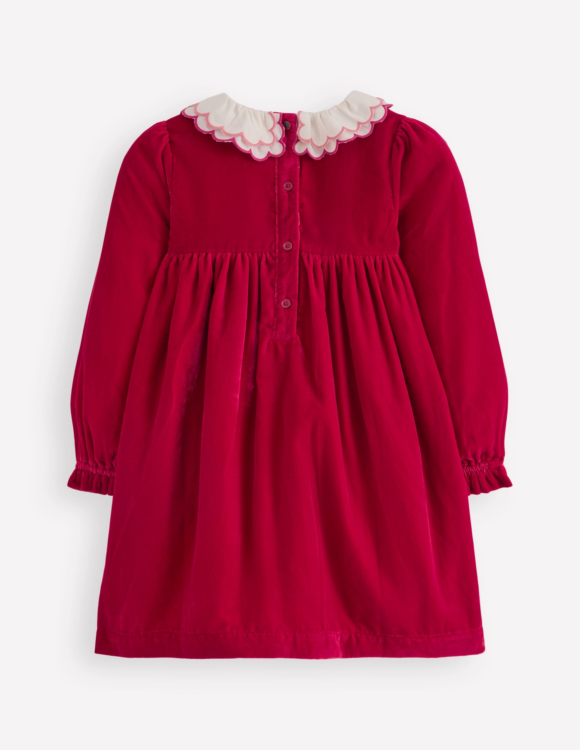 Gemütliches, gesmoktes Kleid mit Kragen-Karminrot - Image 4