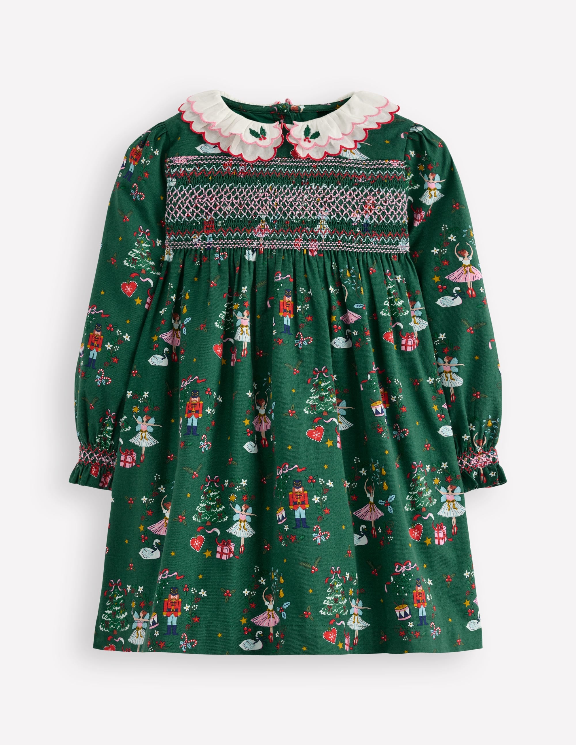 Gemütliches, gesmoktes Kleid mit Kragen-Alpengrün Nussknacker - Image 1