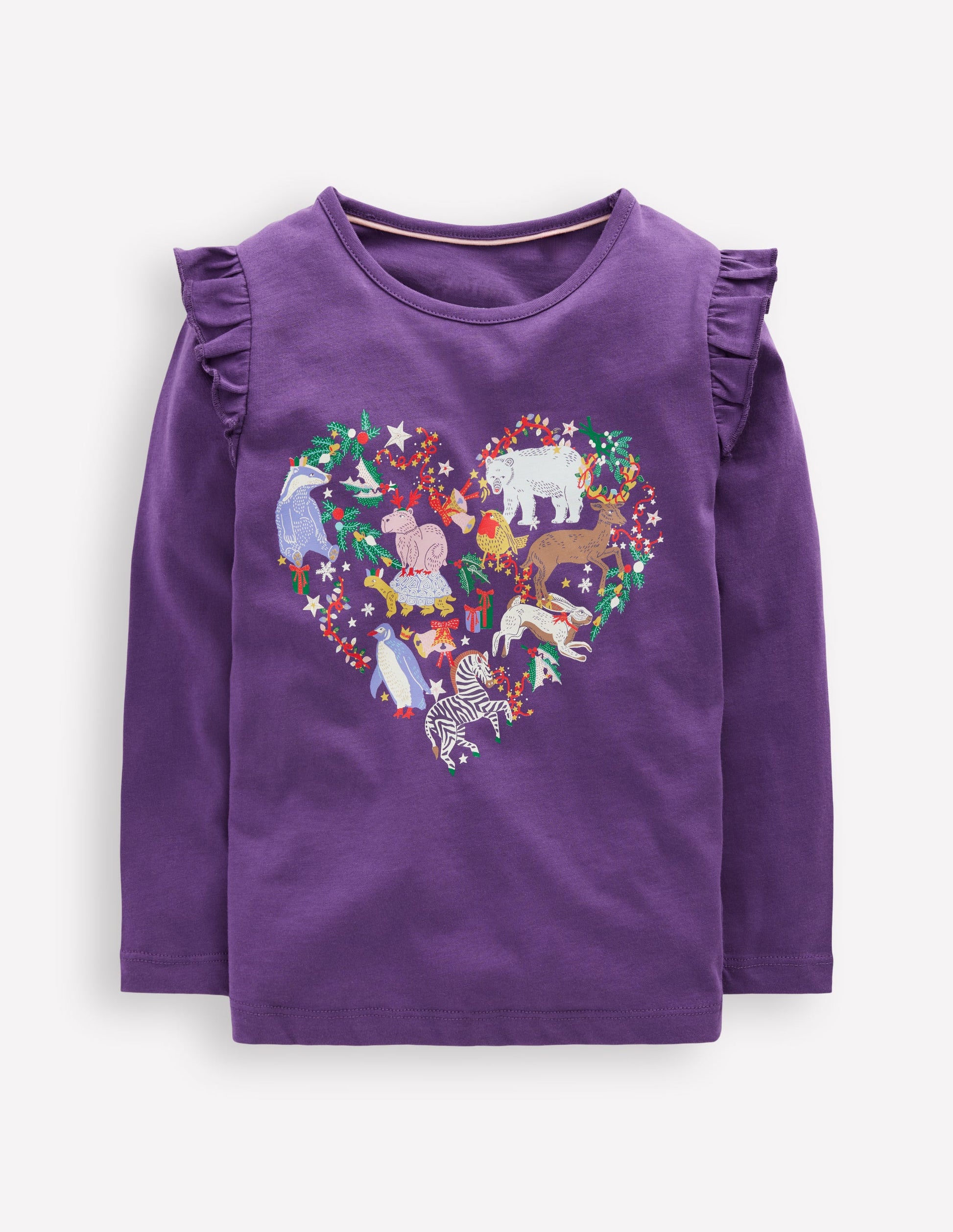 Im Dunkeln leuchtendes Langarmshirt-Mystisches Violett Herz mit Tieren-1