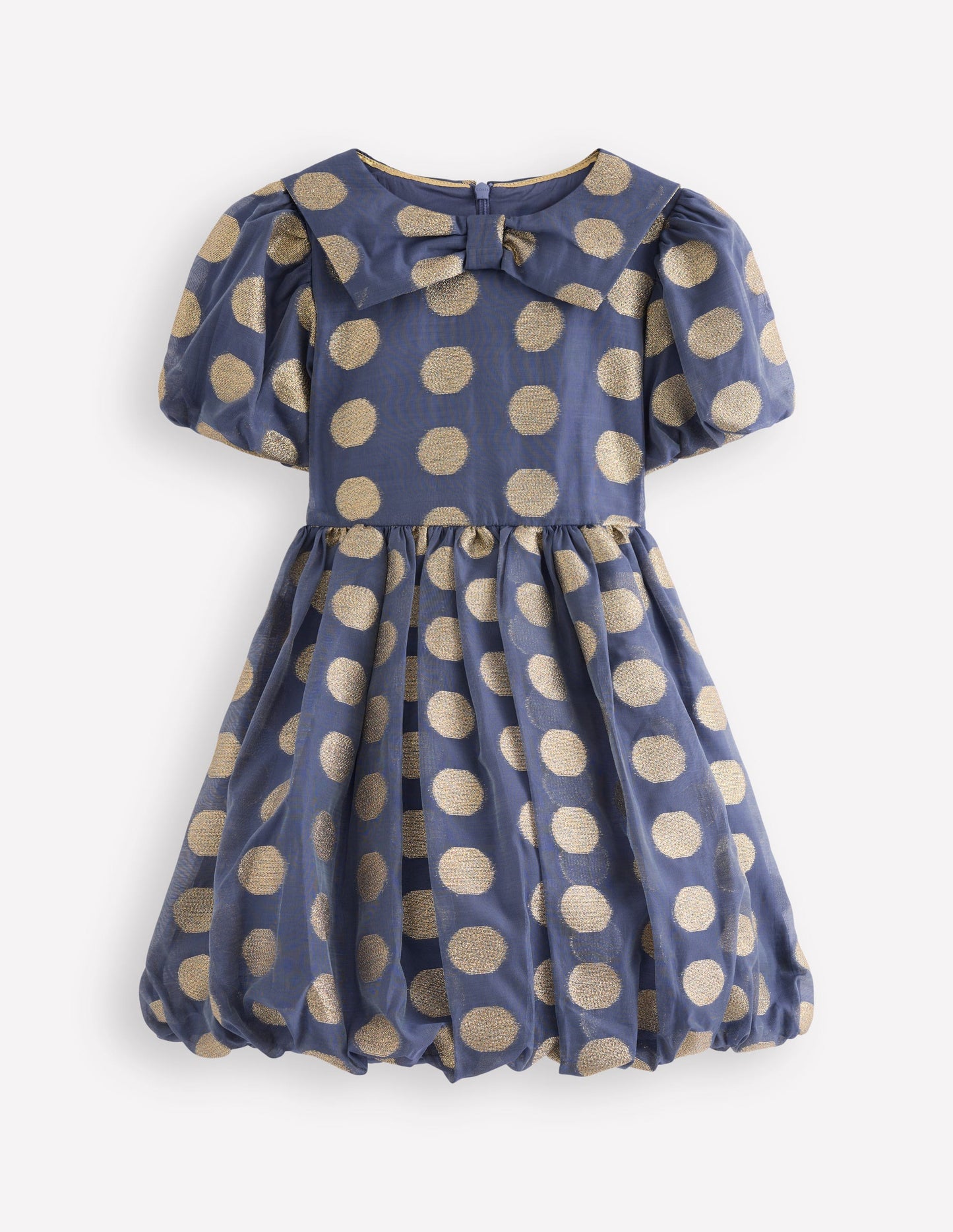 Partykleid mit Ballonsaum-Schuluniform-Marineblau Goldene Punkte