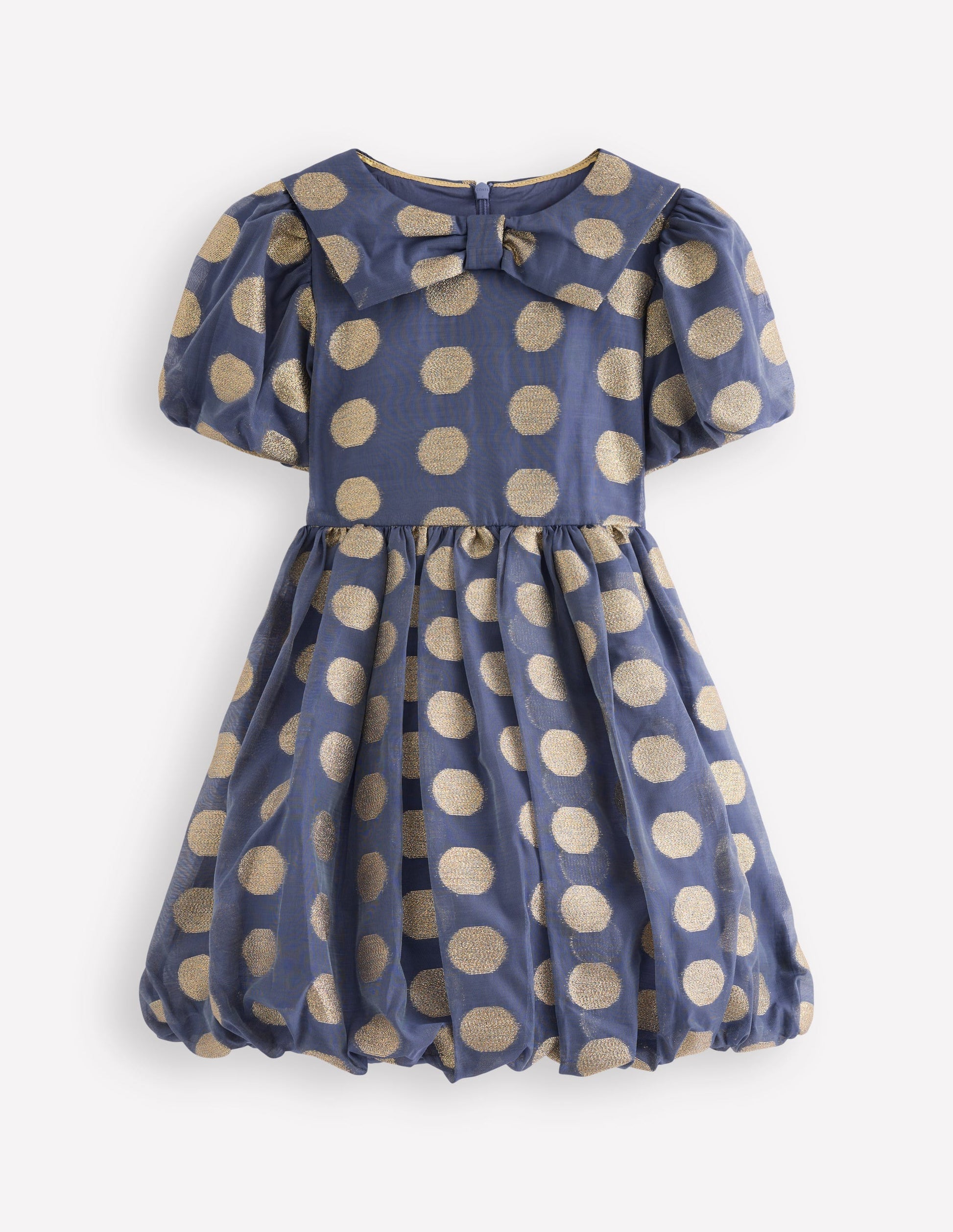 Partykleid mit Ballonsaum-Schuluniform-Marineblau Goldene Punkte-5