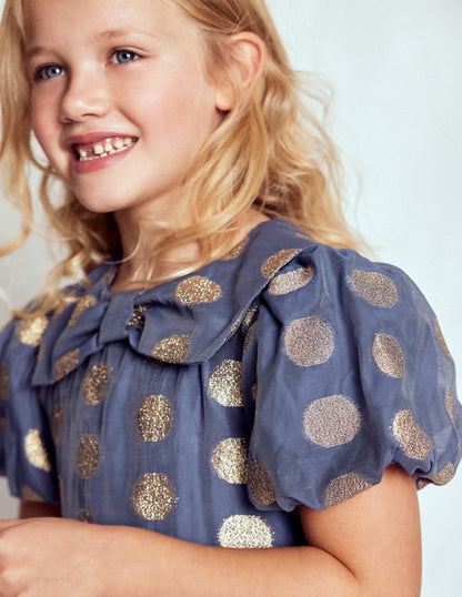 Partykleid mit Ballonsaum-Schuluniform-Marineblau Goldene Punkte-2