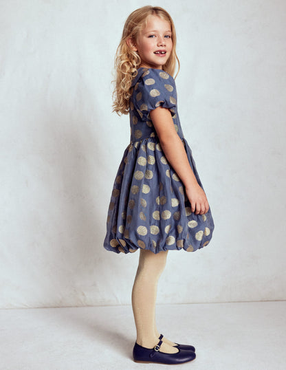 Partykleid mit Ballonsaum-Schuluniform-Marineblau Goldene Punkte-3