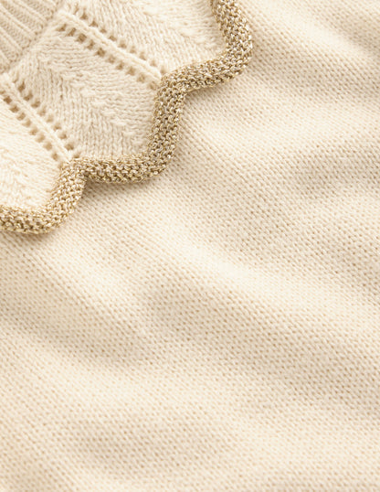 Hübsches Strickkleid mit Kragen-Sanftes Naturweiß-3