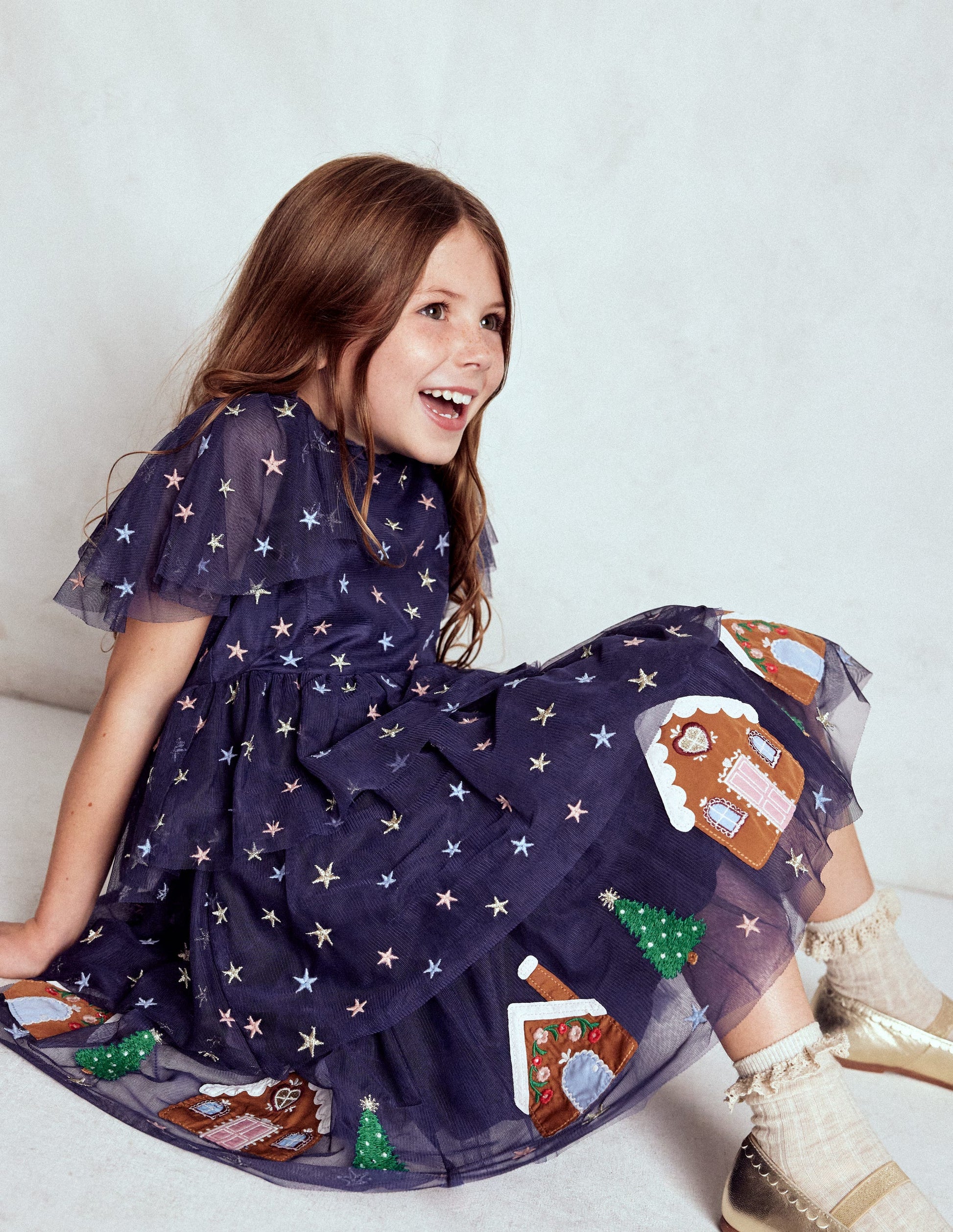 Gestuftes Tüll-Lebkuchenkleid-Mittelalterliches Blau-3