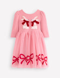 Tüllkleid mit Applikationen-Kaugummirosa Hasen