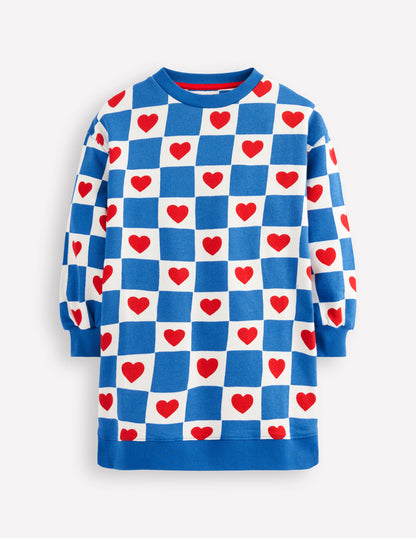 Robe-sweat décontractée-Motif Heart Stamp bleu-3