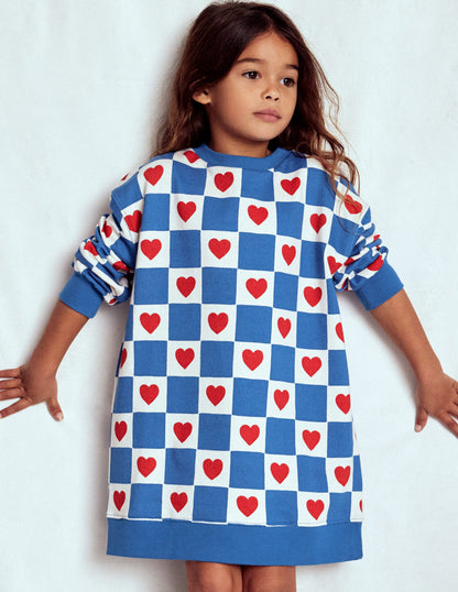 Robe-sweat décontractée-Motif Heart Stamp bleu-2