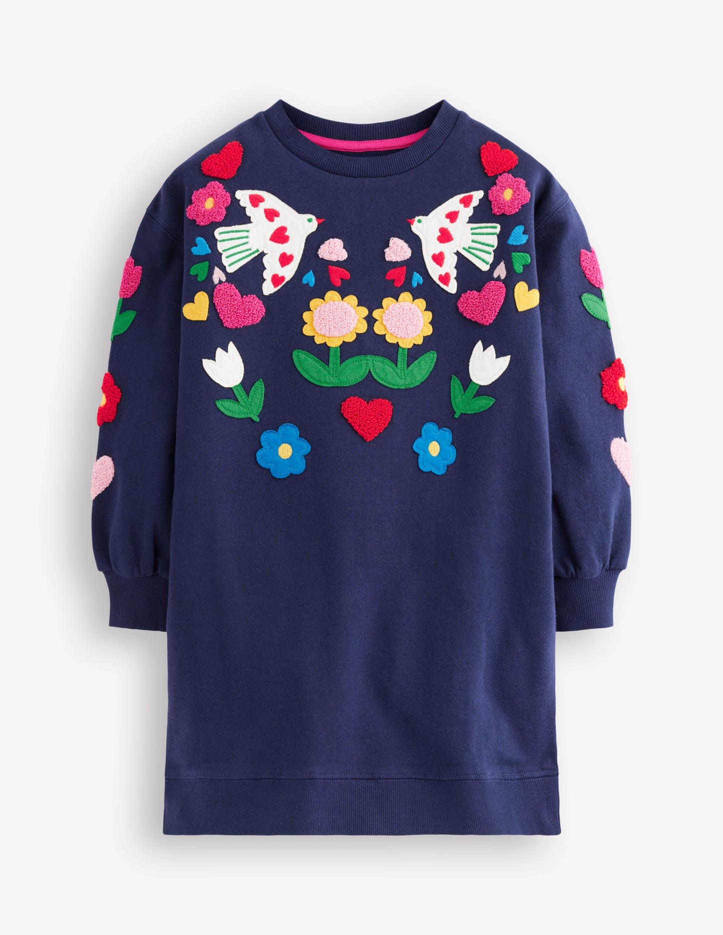 Robe-sweat décontractée-Oiseaux bleu marine universitaire