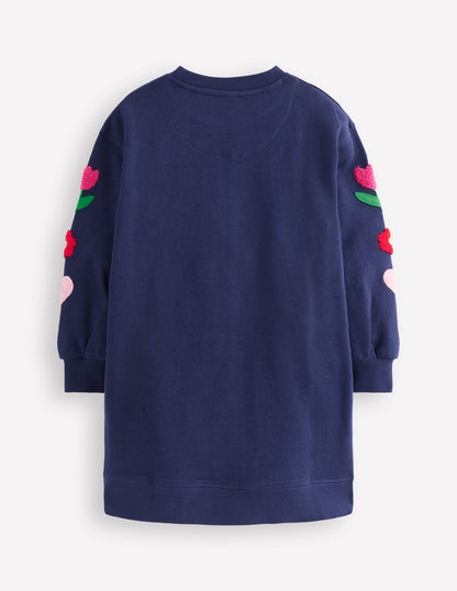 Robe-sweat décontractée-Oiseaux bleu marine universitaire-6