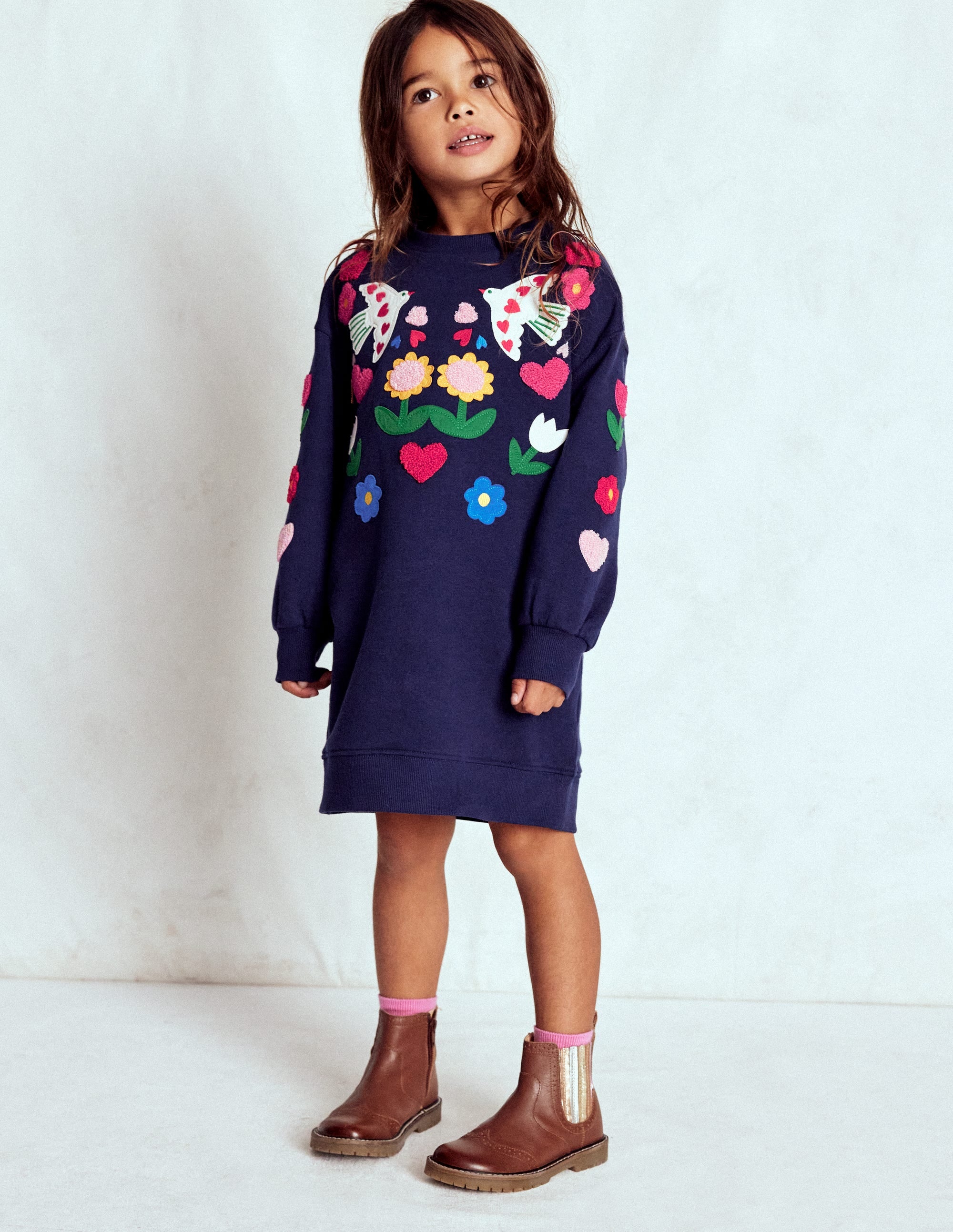 Ami Relaxed Sweatshirt Dress-College Navy Birds - Image 1